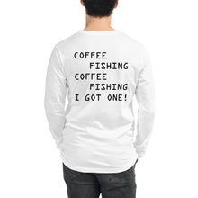 Load image into Gallery viewer, H&amp;H Unisex Coffee Fishing Long Sleeve Gray/White Tee