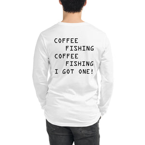 H&H Unisex Coffee Fishing Long Sleeve Gray/White Tee