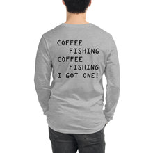 Load image into Gallery viewer, H&amp;H Unisex Coffee Fishing Long Sleeve Gray/White Tee