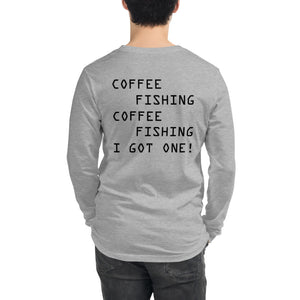 H&H Unisex Coffee Fishing Long Sleeve Gray/White Tee