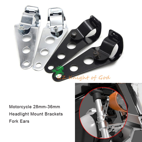 Motorcycle 28mm-36mm Headlight Mount Brackets Fork Ears for Harley Chopper Bobber Cafe Racer Head Lamp Mount Black and Chrome