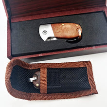 Load image into Gallery viewer, Mini Folding Knife Damascus 440C Blade Wood Handle