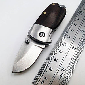 Mini Folding Knife Damascus 440C Blade Wood Handle