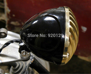 Motorcycle Black Bullet LED Halogen Scalloped Headlight