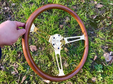 Load image into Gallery viewer, 380mm 15&quot; Wooden Classic steering wheel Chrome Spoke Vintage Classic Wood Grain