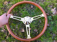 Load image into Gallery viewer, 380mm 15&quot; Wooden Classic steering wheel Chrome Spoke Vintage Classic Wood Grain