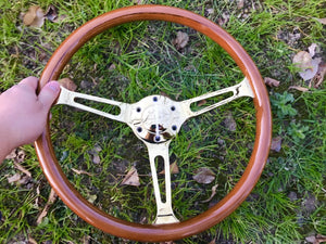 380mm 15" Wooden Classic steering wheel Chrome Spoke Vintage Classic Wood Grain