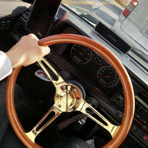 380mm 15" Wooden Classic steering wheel Chrome Spoke Vintage Classic Wood Grain