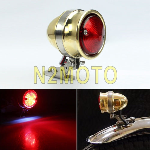 Brass LED Motorcycle Vintage Taillight Brake License Plate Light for Harley Bobber Chopper Cafe Racer Mini Fender Mount