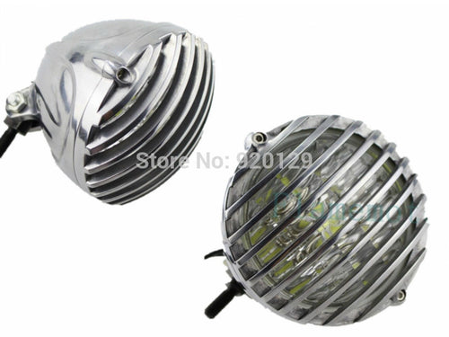 Motorbike Parts Aluminum Scalloped Finned Grill Led Headlight