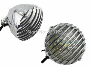 Motorbike Parts Aluminum Scalloped Finned Grill Led Headlight